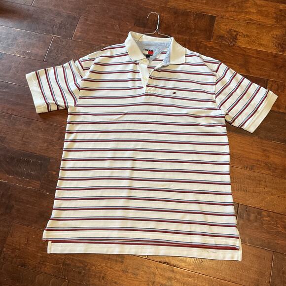 Men's Tommy Hilfiger Red Baby Blue White Striped Polo Sz XXL - Picture 1 of 7